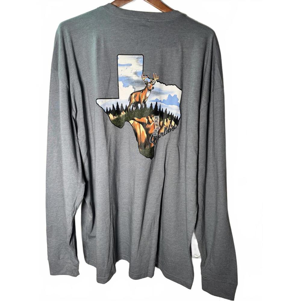 Burlebo T-Shirt size XXL Blue Long Sleeve Deer Texas Pocket Logo Tee Hunting